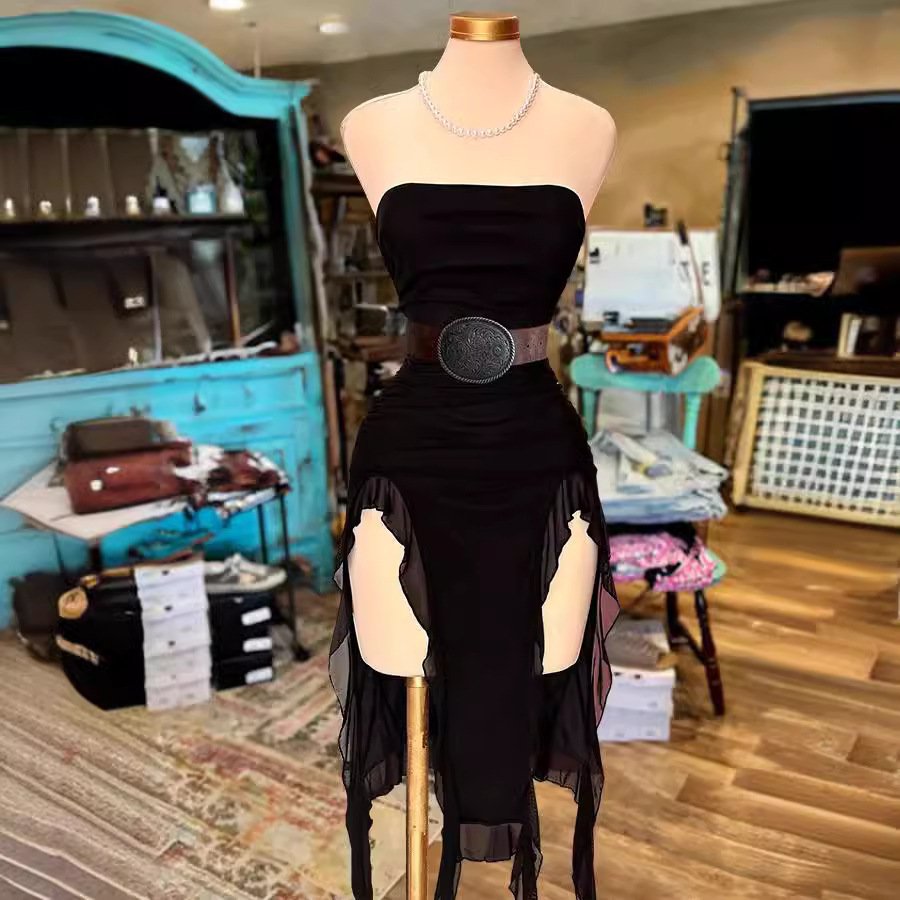 Women's Off-shoulder Tube Top Package Hip Slim Fit Irregular Dress - Image 3