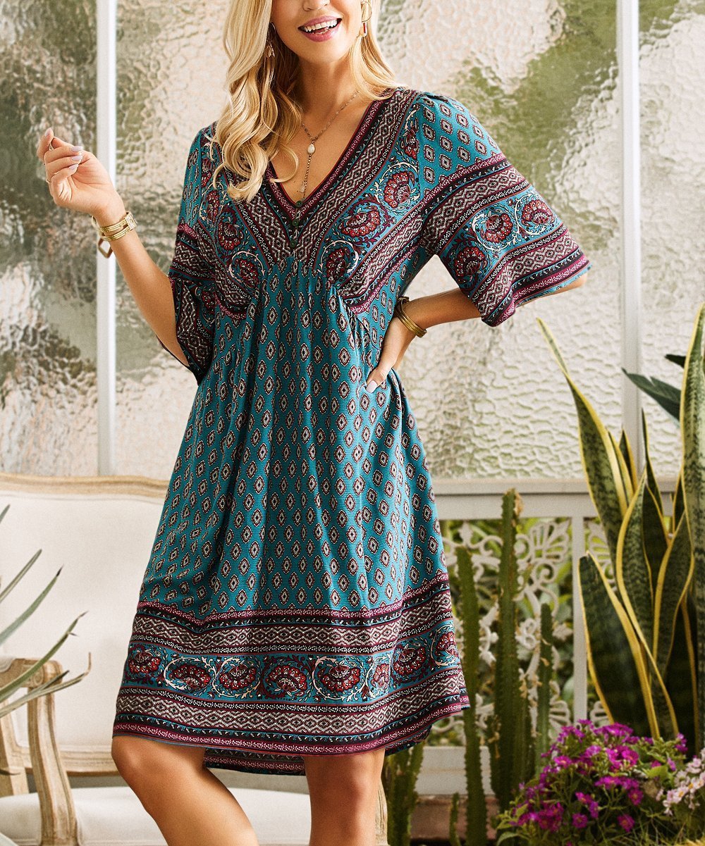 Summer Casual V-neck Printed Floral Holiday Bohemian Beach Dress - Image 4