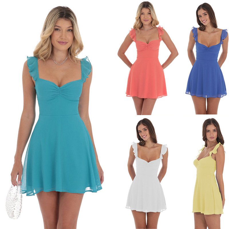 Women's Solid Color Chiffon Backless Thin Strap Dress