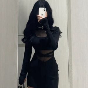 New Women's Clothing Adult Lady Like Woman Wind Black Fishbone Long Sleeve Dress