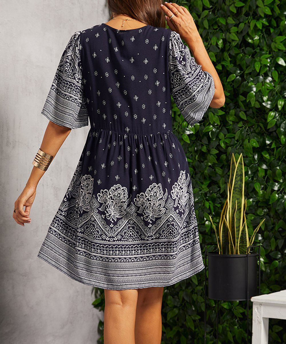Summer Casual V-neck Printed Floral Holiday Bohemian Beach Dress - Image 3