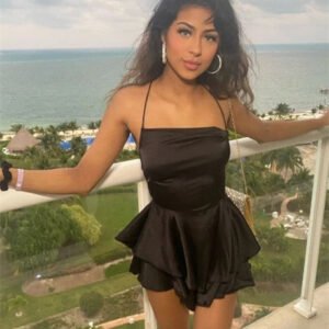 Independent Station Summer New Women's Satin Lace-up Dress Backless Sexy Sling Super Short Culottes