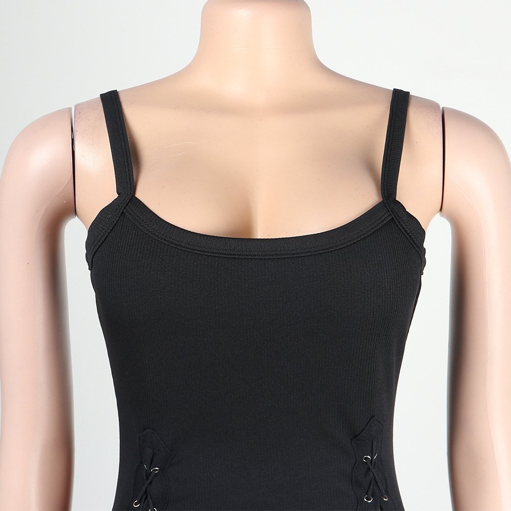 Women's Sling Small V-neck Lace Up Slim Fit Dress - Image 10