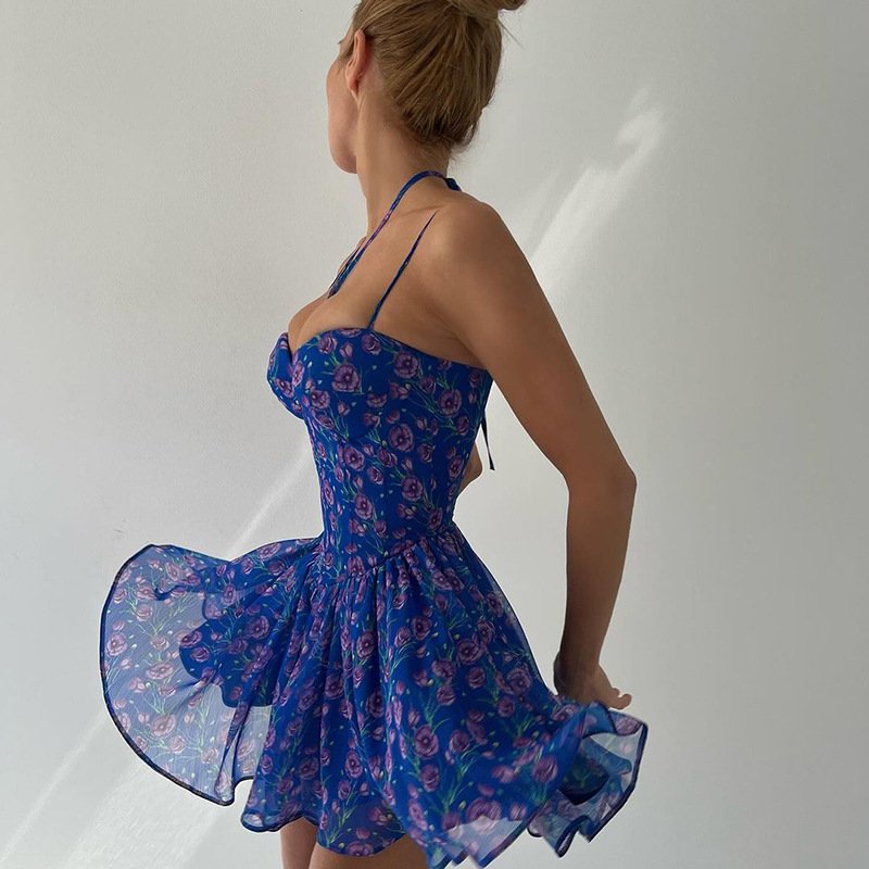 Women's Halterneck With Suspenders Printed Girdle Dress - Image 5