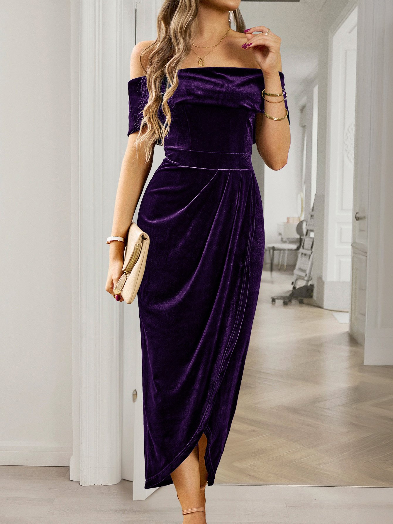 Solid Color Strapless Bodycon Long Dress Women's Dress - Image 6