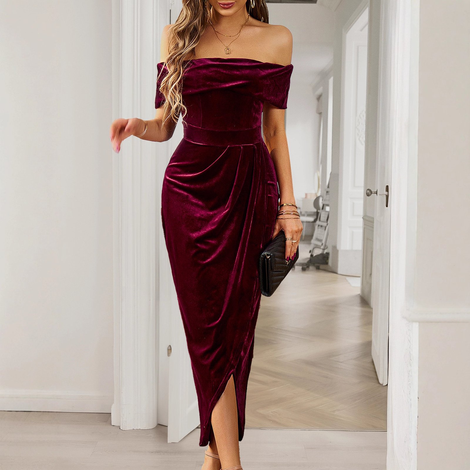 Solid Color Strapless Bodycon Long Dress Women's Dress - Image 5