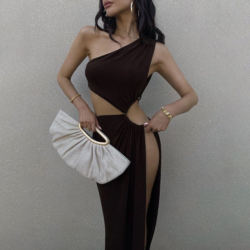 One Shoulder Slim Fit Slit Long Leg Dress - Image 5