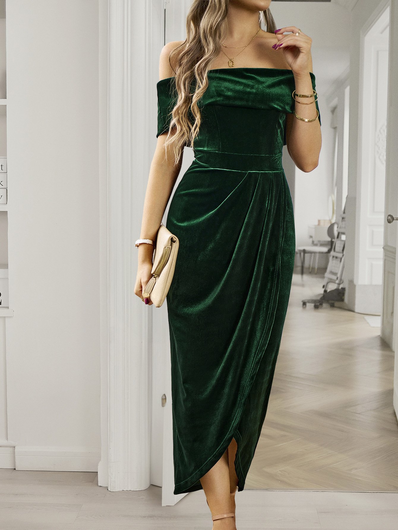 Solid Color Strapless Bodycon Long Dress Women's Dress - Image 10