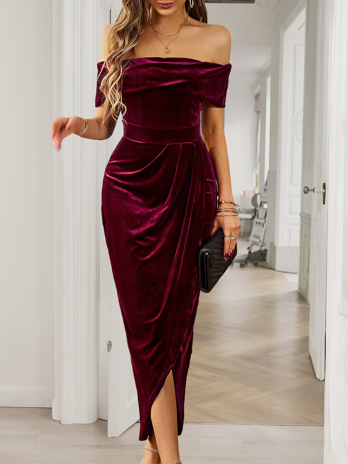 Solid Color Strapless Bodycon Long Dress Women's Dress - Image 8